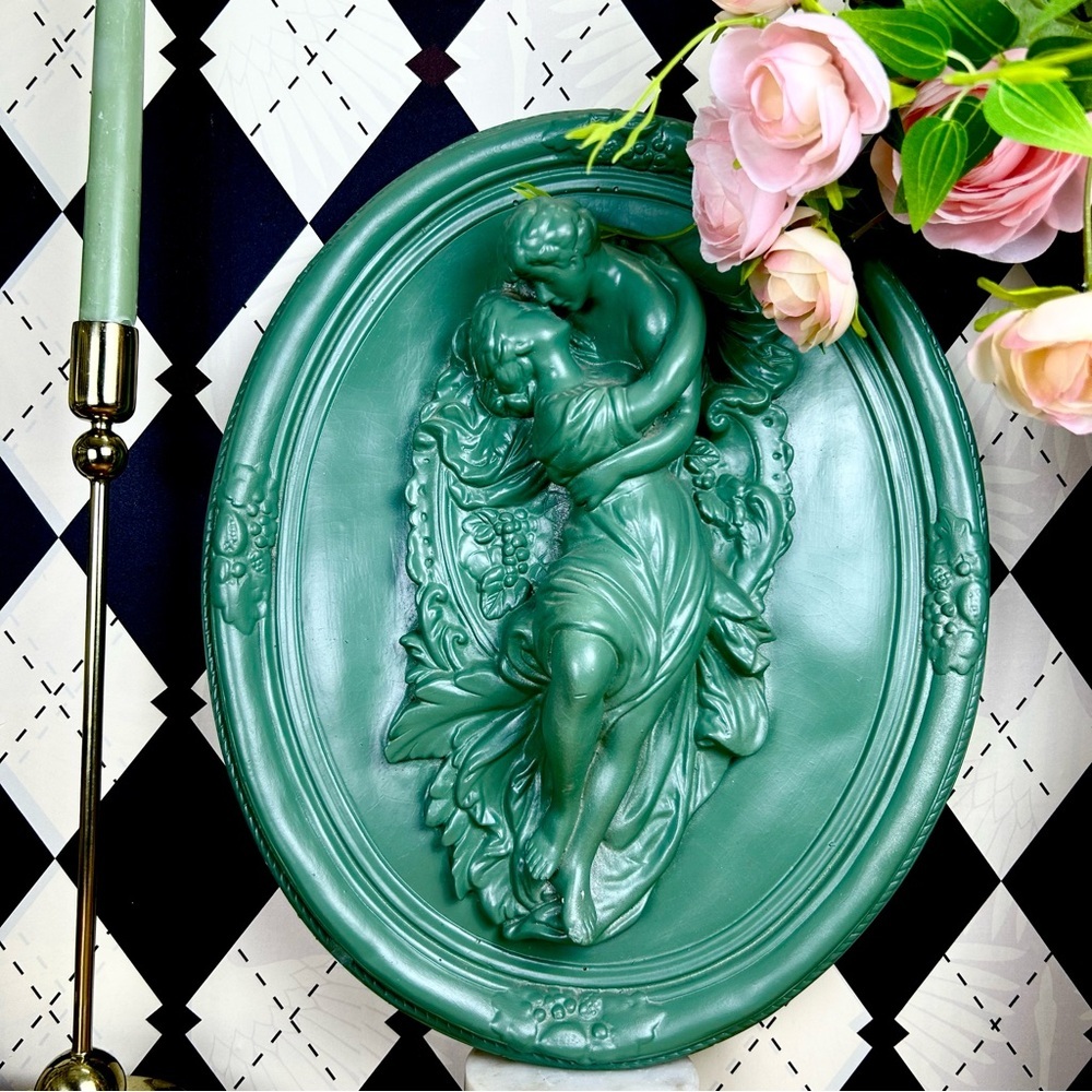 Large 17” Romantic Relief Wall Plaque Luxury– Deep Sage Finish, Neoclassical